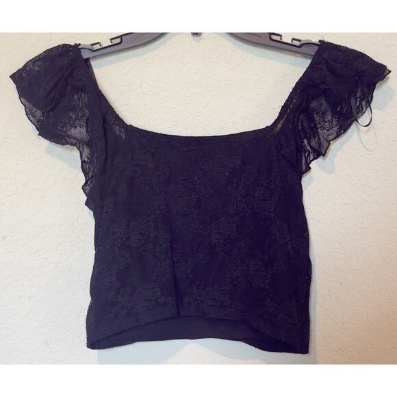 Mixed Threads Y2K Crop Top Black Lace Milkmaid Off Shoulder Women's S fairycore - Picture 3 of 4